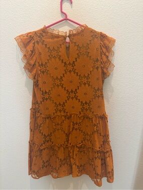 Lace Tiered Mini Dress in Rust